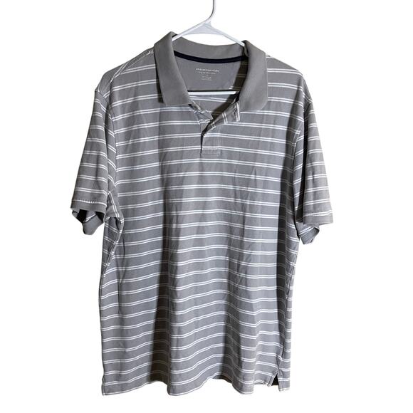 AmazonBasics Men Gray with White Stripes Polo L - Picture 1 of 2